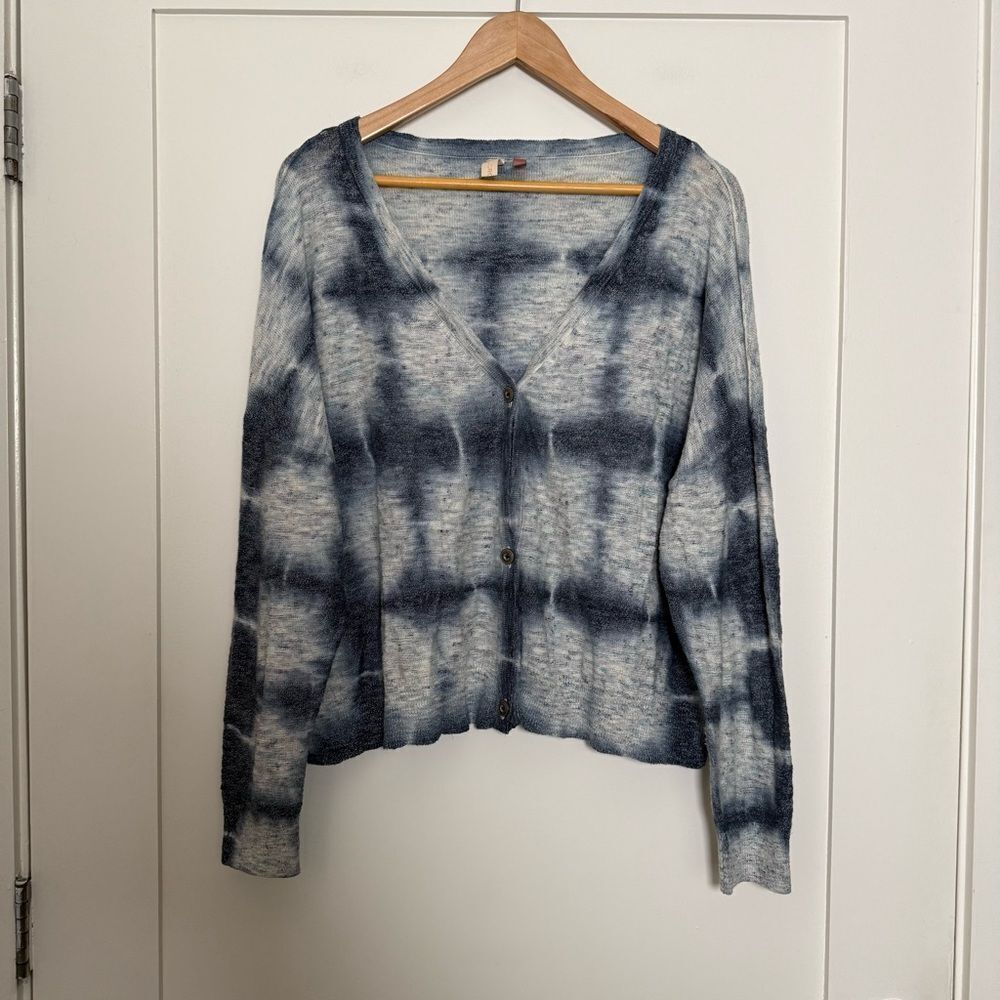 Anthropologie Pilcro Tie Dye Cardigan Navy Blue Sz M Cropped Long Sleeve Relaxed